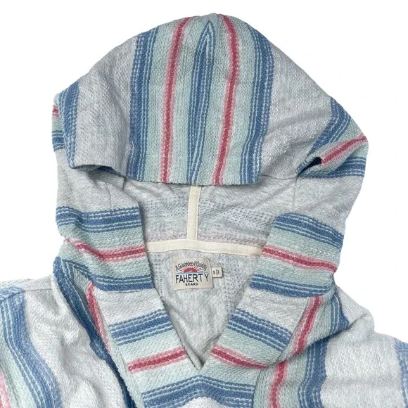 Faherty Men's Biarritz Terry Hoodie Sz S White Multicolor‎ Striped Poncho Surfer - Picture 6 of 14
